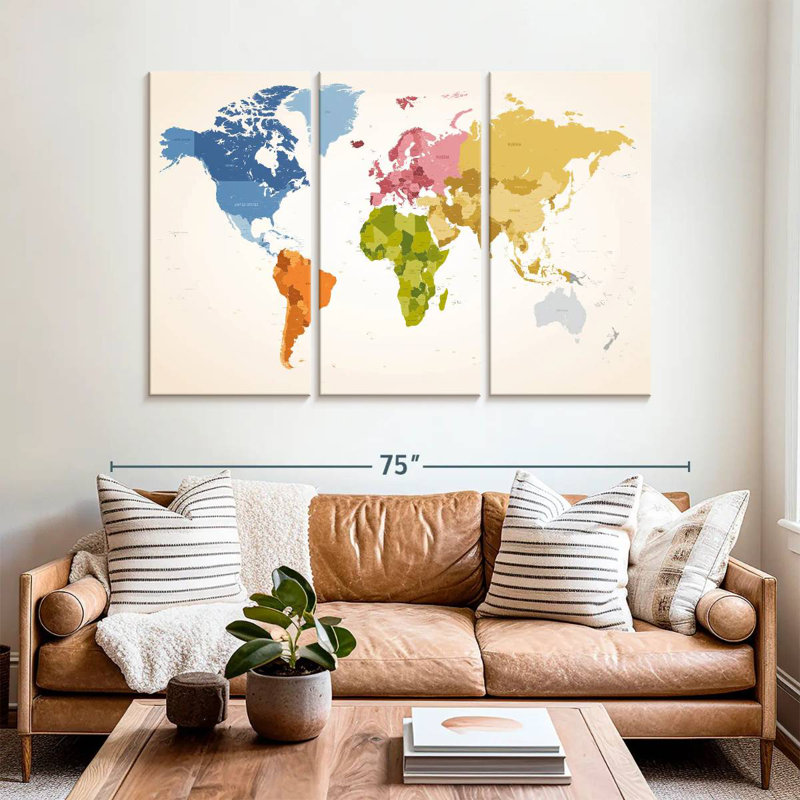 Carte du monde des couleurs rétro Aliaz, H 42 po x l 65 po