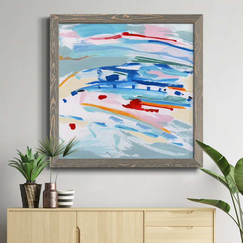 Rosé et bleu - Peinture sur toile encadrée, H 31,5 po x l 31,5 po x P 1,5 po, Cadre gris