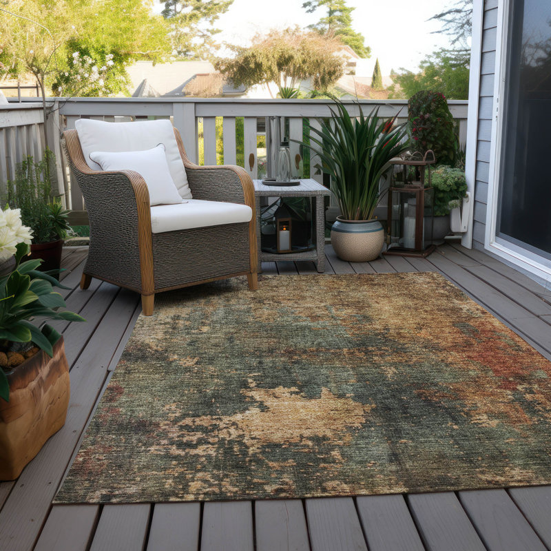 Machine Washable Red and Beige Synthetic Rectangular Rug