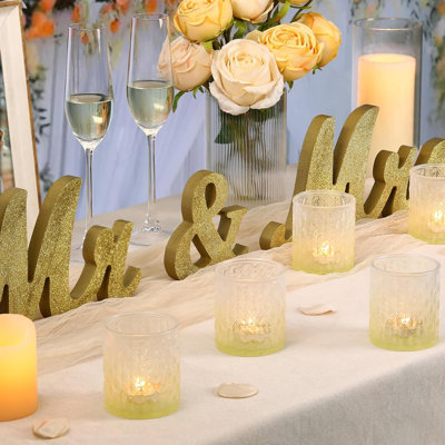 Ensemble de 6 photophores en verre jaune dégradé crème, grands photophores pour bougies chauffe-plat, décoration de table d'automne idéale pour une fête prénuptiale, un mariage d'automne, un anniversaire ou toute autre occasion.