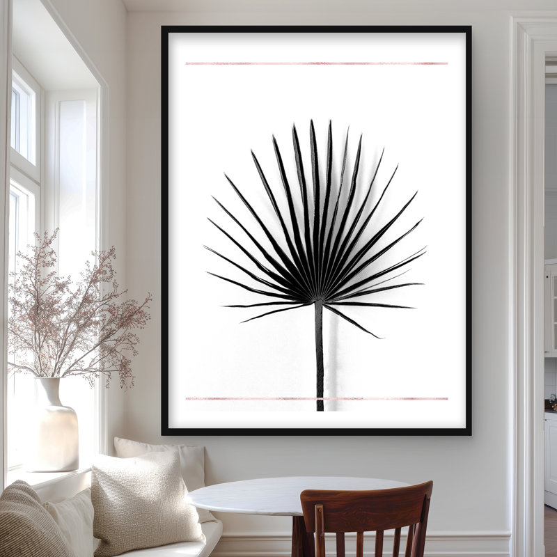 Cabbage Palm Leaf Print with Rose Lines - Botanical Decor