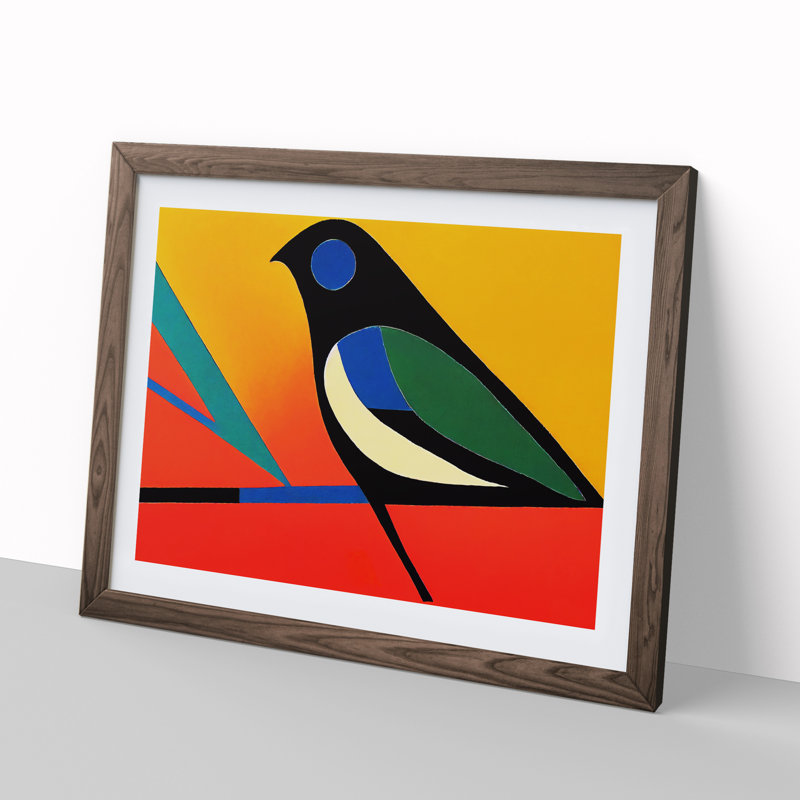 Hypnotic Abstract Bird - Single Picture Frame Print, 46cm H x 64cm W x 2cm D, Walnut