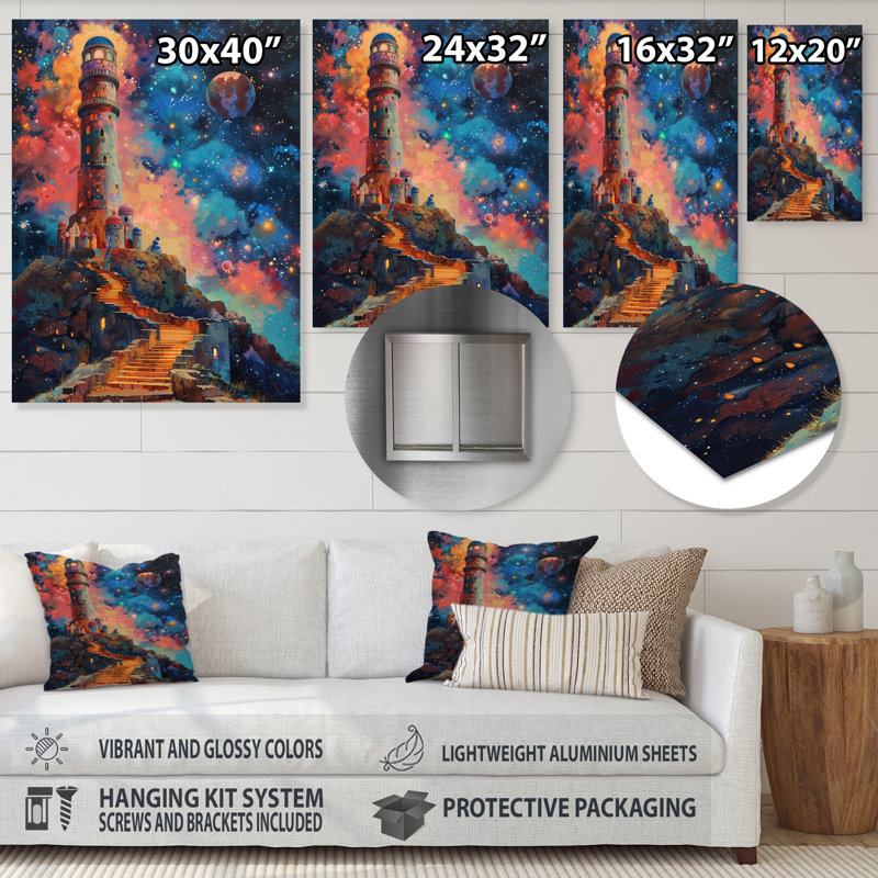 Décoration murale observatoire de l'espace bleu et rose, Cadre flottant blanc, 12" H x 20" W
