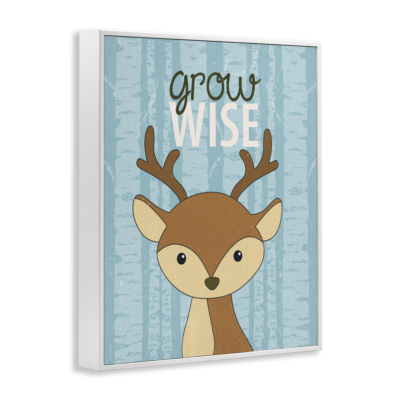«Grow Wise with Deer», giclée encadrée, design par Kim Allen, H 14 po x l 11 po, Estampe numérique encadrée blanc bord de mer