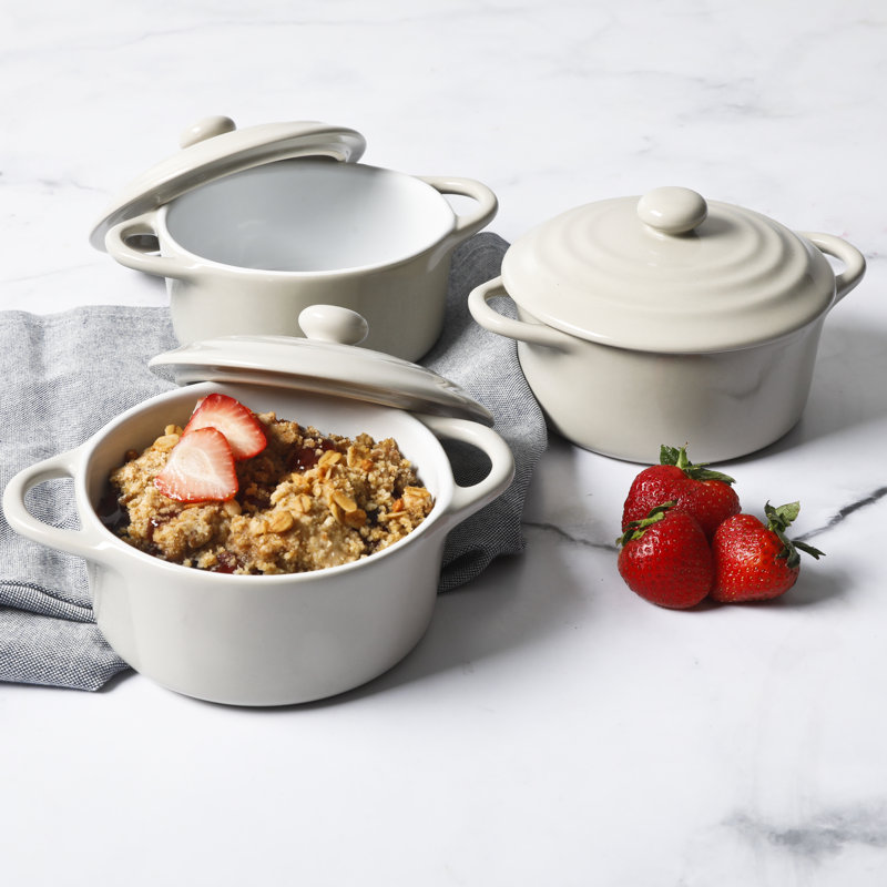 Ensemble de petites casseroles ovales en grès avec couvercle Martha Stewart, 6,38 po x 4,5 po, Gris requin