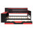 Queen Size Gaming Daybed with Integrated Desk and Lights, Modern Wooden Bed Frame with 3 Storage Drawers and Built-in Charging Station, Multi-Functional Headboard Bookcase, Black+Red-1003253183-1003253181