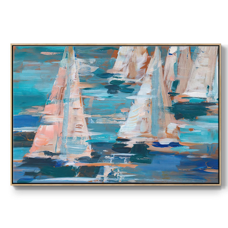 Pop Regatta I, Pas de tapis, H 27 po x l 41 po x P 2 po, Toile avec cadre en bois naturel et coin fermé