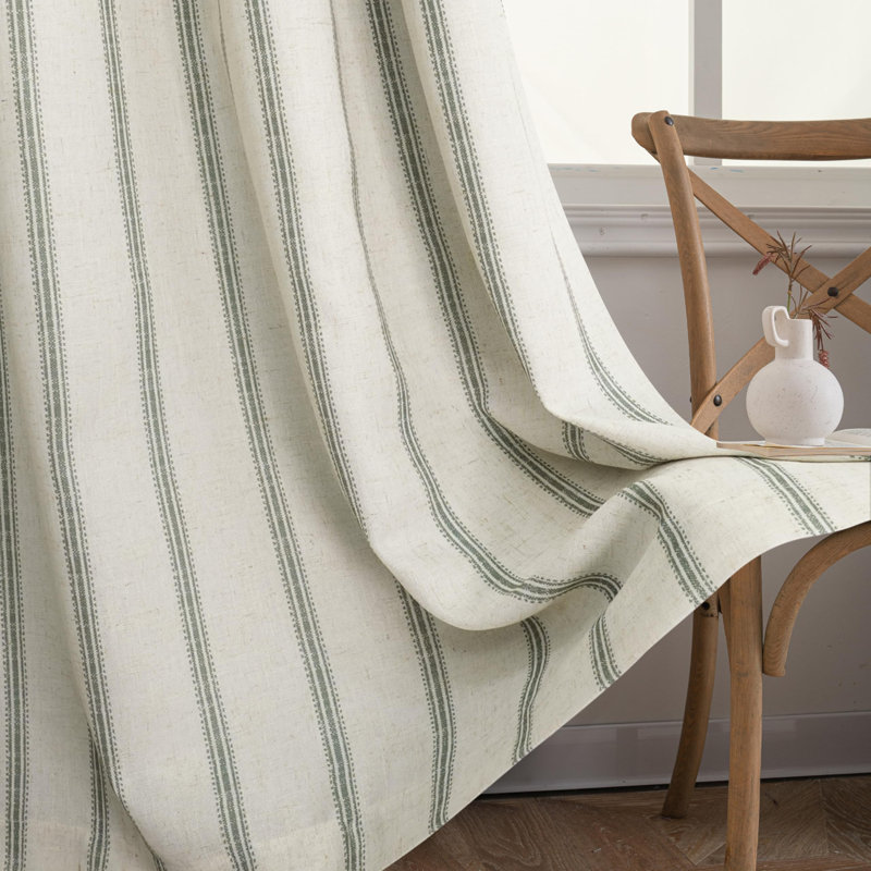 Paire de rideaux occultant, L 52 po x L 108 po, Rayure vert Loden / lin clair