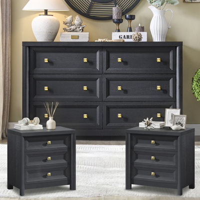 3-Piece Rustic Bedroom Furniture Set, Black