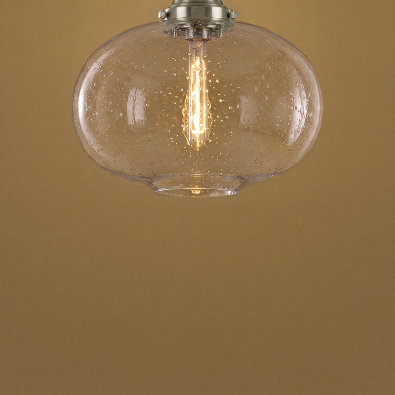 Plafonnier encastré sphérique 1 lumière en nickel brossé 1 lumière 14,5 po avec abat-jour en verre bullé transparent
