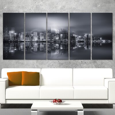 Hong Kong Black and White Panorama 5 Piece Wall Art on Wrapped Canvas Set -  Design Art, PT10979-401