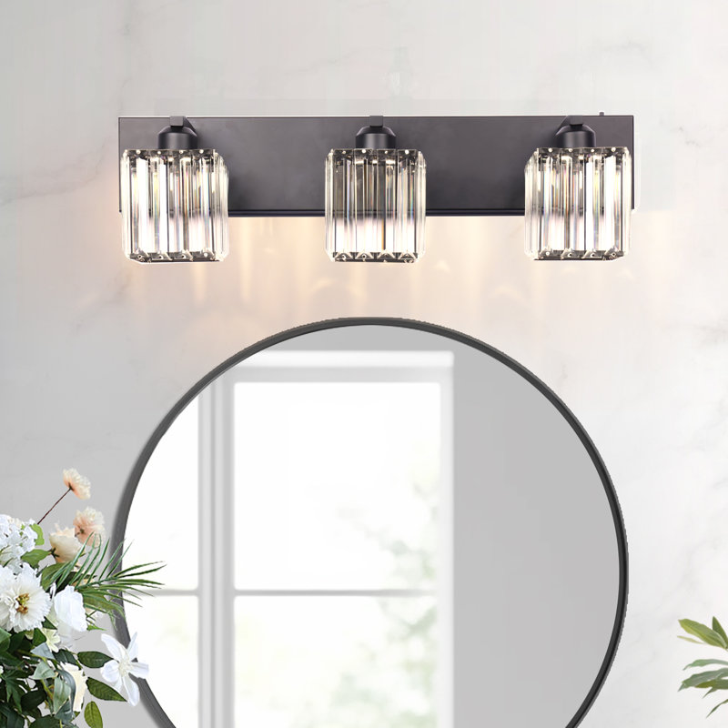3-Light Dimmable Crystal Vanity Light With LED, Matte Black