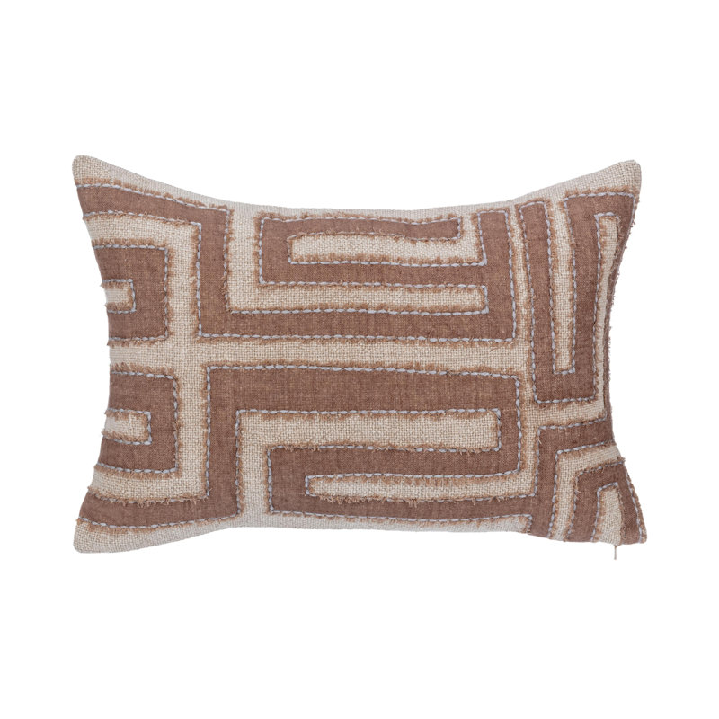 Mateo Linen Pillow Cover & Insert, Rectangle 14"H x 20"W, Brown/Beige
