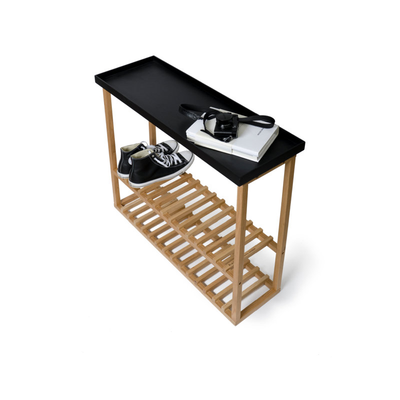 32'' W Solid Wood Console Table, Black, Natural