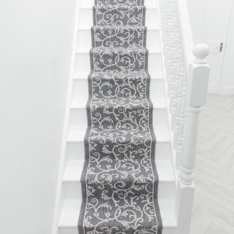 Stair Runner Damask Flatweave Area Rug, Runner 60 x 720 cm