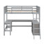 Lit mezzanine simple gris avec espace de travail fonctionnel et rangement, maximise l'efficacité de la pièce, fabrication en bois, tablettes sécuritaires, espace de rangement pratique, bois massif, sans sommier