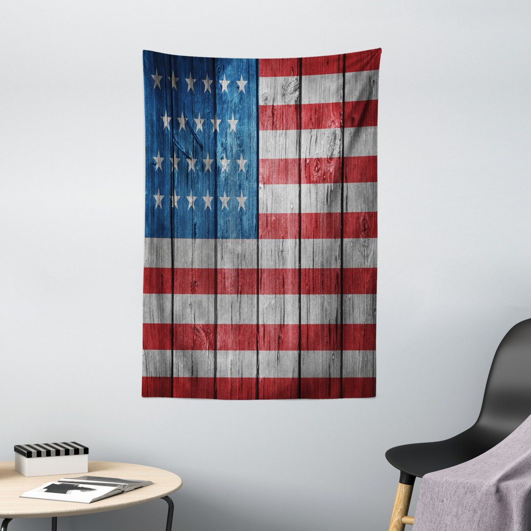 Wandteppich, Abgenutzte Stil amerikanische Flagge, Retro, Hellgrau Blau Rot