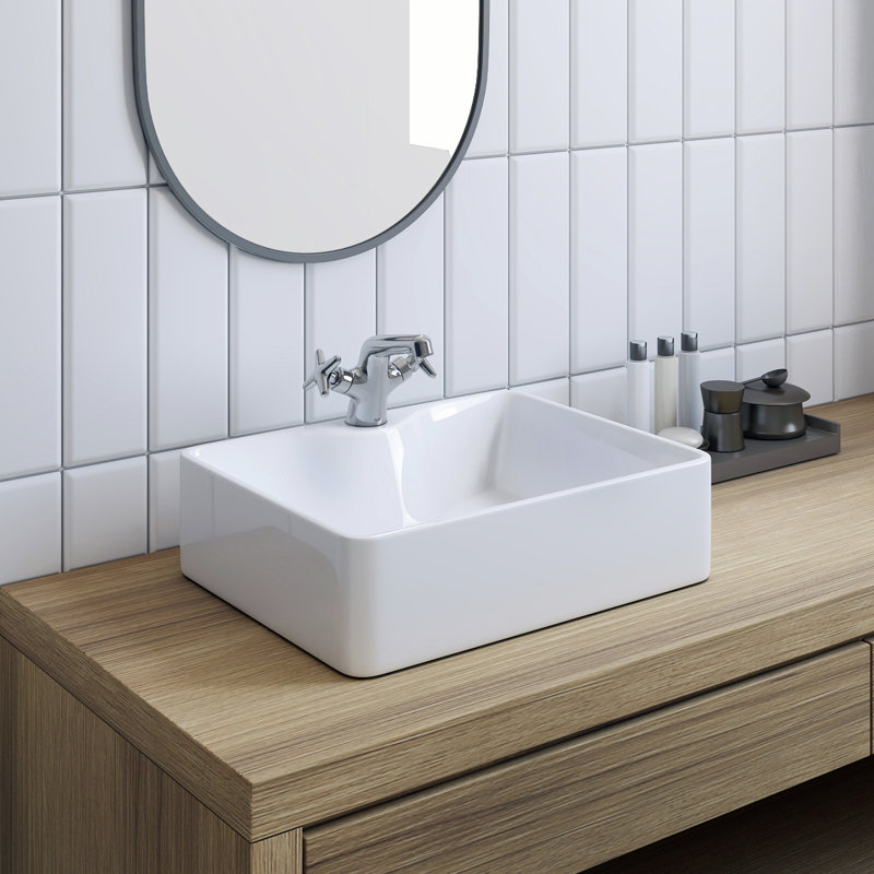 Lavabo de salle de bain rectangulaire en céramique Carol avec finition vitrée