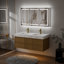 Meuble-lavabo double 48 po avec plan de travail en pierre d'ingénierie, lumière DEL et 6 tiroirs à fermeture douce, finition érable