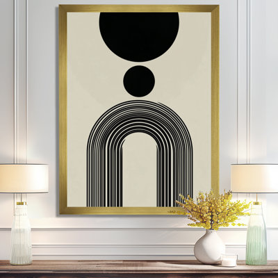 Vortex rétro noir et beige - Art moderne encadré de style Mid-Century, décoration murale moderne de style Mid-Century noir