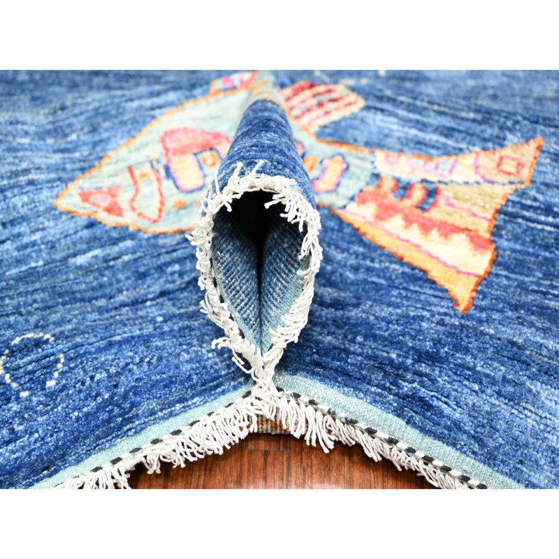8'x10' Grotto Blue Hand Knotted Peshawar Oceanic Fish Design Wool Rug 82DECB56763C4F3FB381E1547F929010