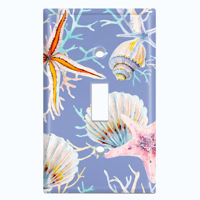 Metal Light Switch Plate Outlet Cover (Coral Reef Clam Star Fish Blue  - Single Toggle)