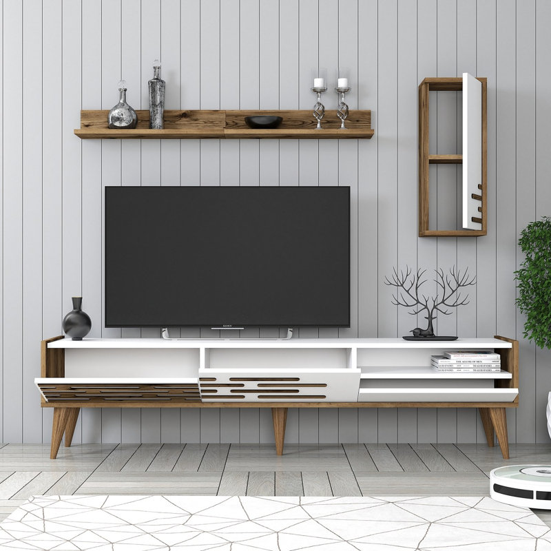Keikei Unfinished TV Stand, Cream/Brown
