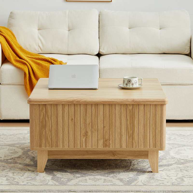 Natural Oak Lift-Top Coffee Table with Hidden Storage