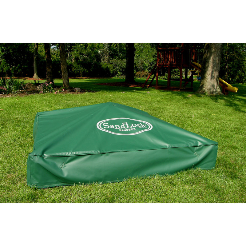 5x5 Green Plastic Sandbox with Cover and Corner Seats