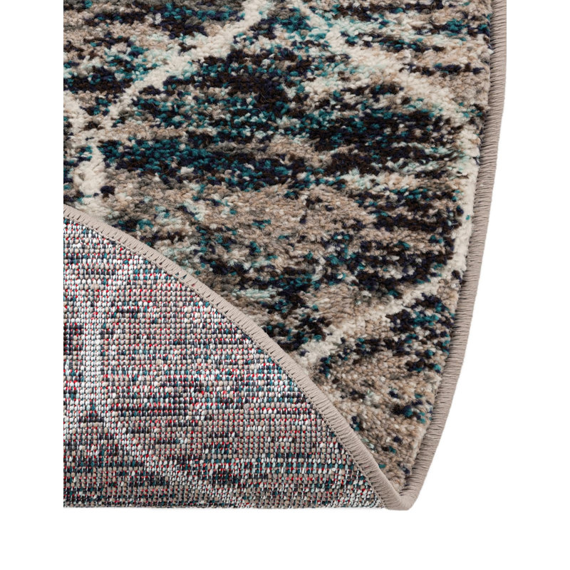 Riverlea Geometric Brown Area Rug, Multi Blue, Round 10'