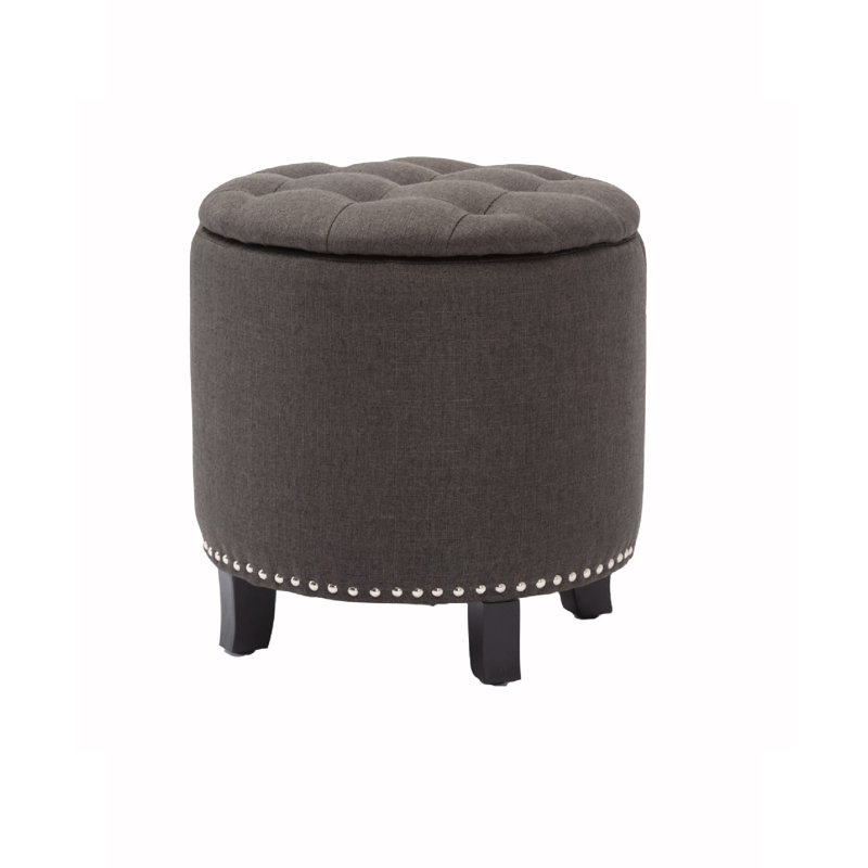 Repose-pieds rond en tissu avec rangement Denver (bleu), Polyester gris