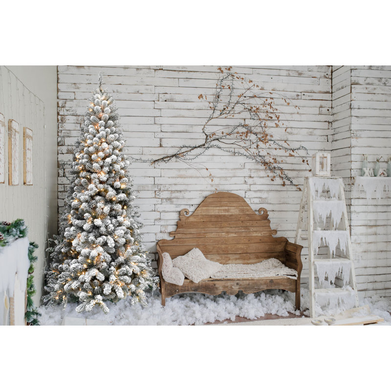 7.5-Ft White Flocked Alaskan Pine Christmas Tree with LED Lights
