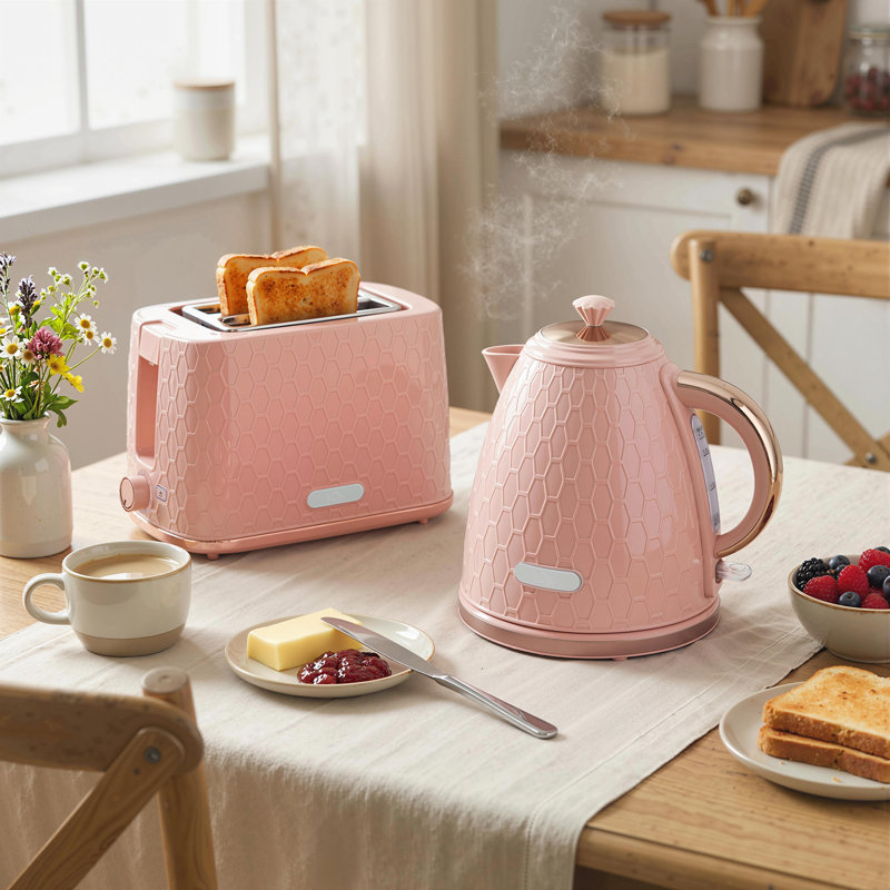 HOMCOM Kettle and Toaster Set 1.7L Kettle & 2 Slice Toaster Set, Pink