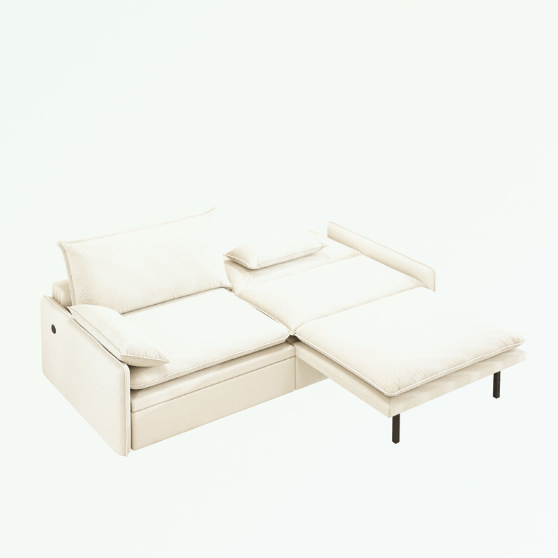 Canapé-lit convertible en chenille avec rangement, port USB et oreiller, Beige
