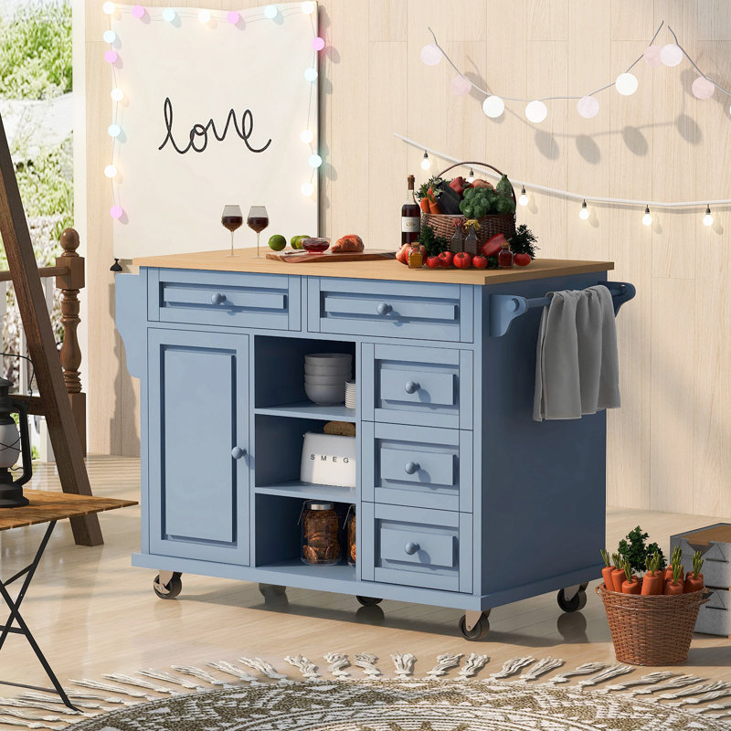Îlot de cuisine en bois Cisca, Bleu