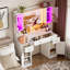 Grand bureau de maquillage avec miroir et lumières, ensemble de coiffeuse avec station de charge, table de maquillage avec 3 modes d'éclairage à DEL et tiroirs