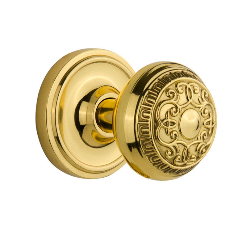 Poignée de porte Classic Rosette avec œuf et fléchettes, Laiton non laqué, 2 3/4 po