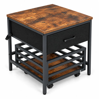 Support d'imprimante 3D industriel avec tiroir en tissu et panier de rangement à roulettes amovible, brun rustique et noir