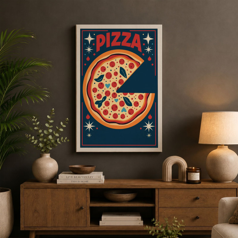 Pizza Under Stars Retro - Wrapped Canvas, 36x24 - 91.4 x 61.0 cm, White Border