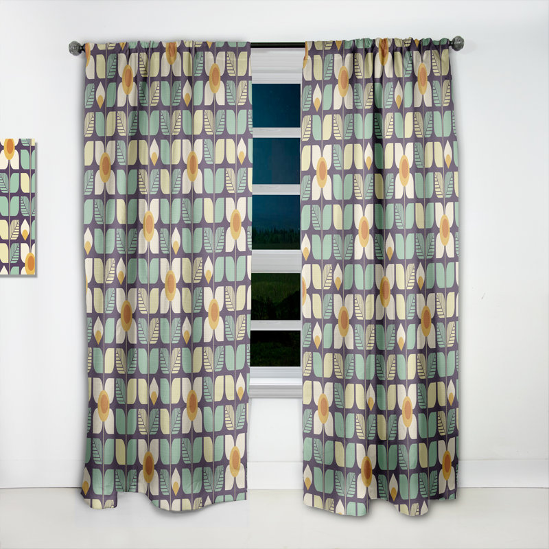 Botanical Retro Design III - Mid-Century Velvet Curtain - Room darkening - 1 panel, 52"W x 108"L