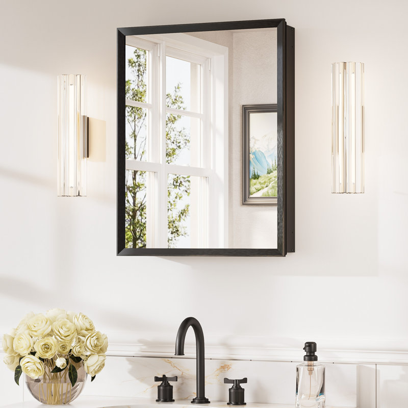 W H Framed Medicine Cabinet Mirror Adjustable, Matte Black, 66 cm H x 51 cm W x 13 cm D
