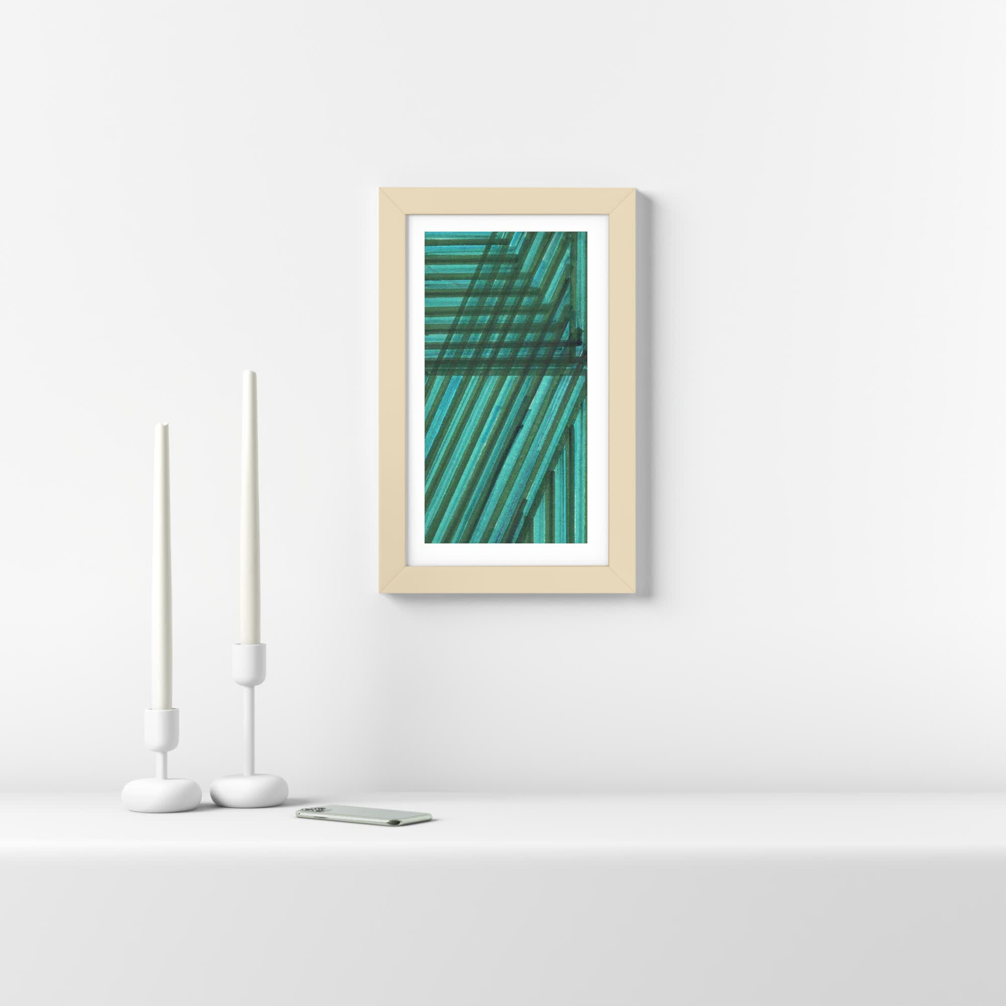 Line Study Blue by Charles Mcmullen, 19.12" H x 12.12" W x 0.88" D, Brown Framed Paper