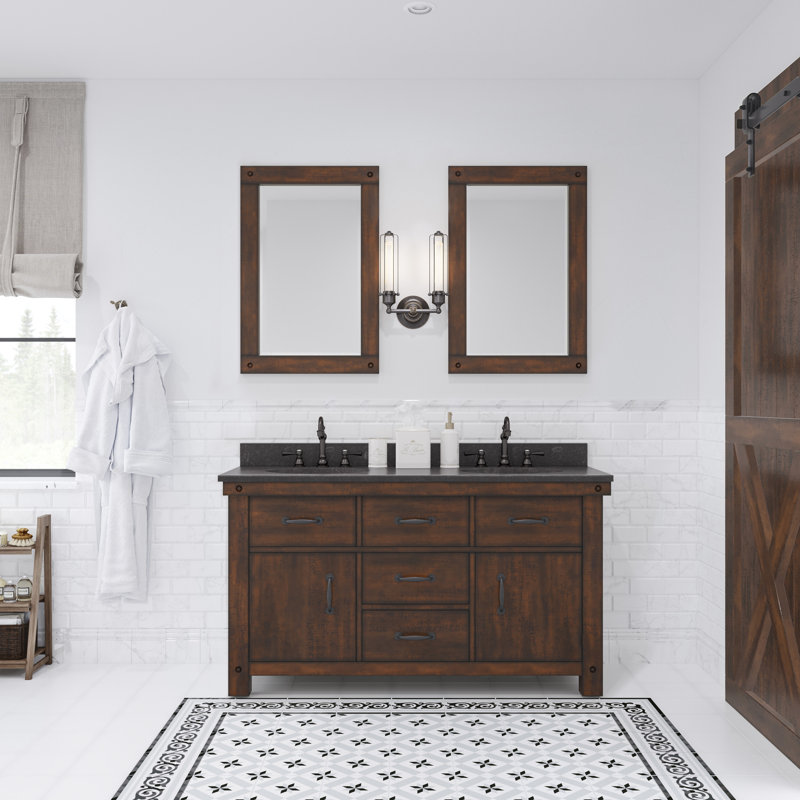 Aberdeen 60'' W Double Vanity, Carrara White, Rustic Sienna