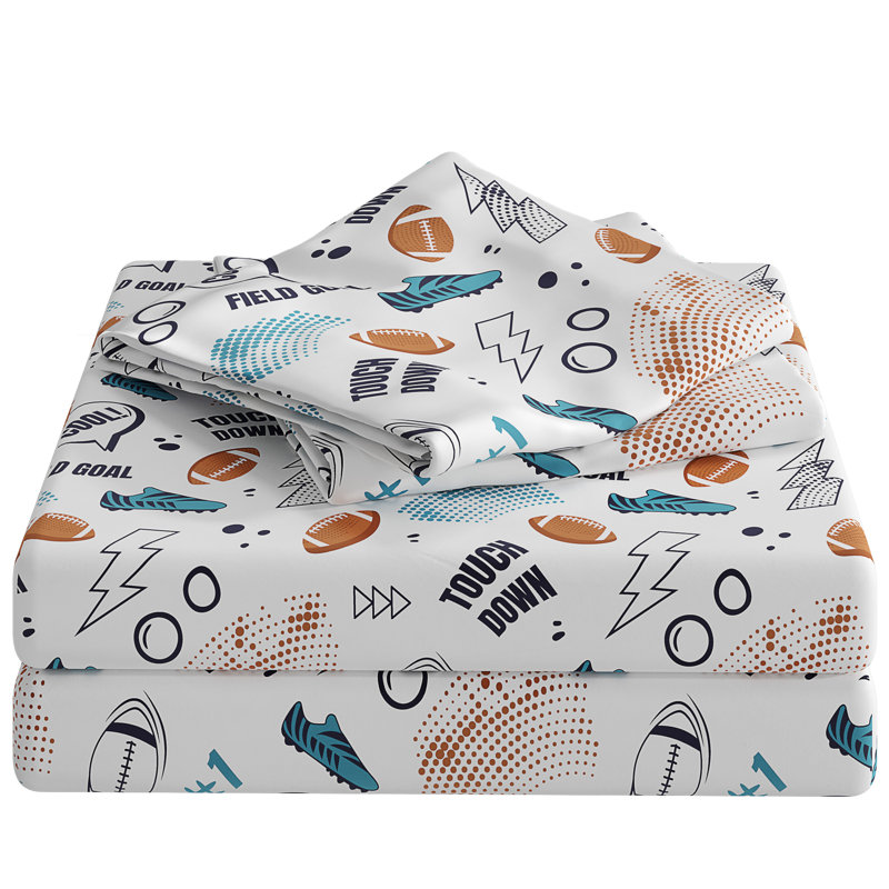 Kids Sheet Set, Soft Microfiber Bedding, Cozy & Breathable, Wrinkle Free Easy Care Bed Sheets, Football 1