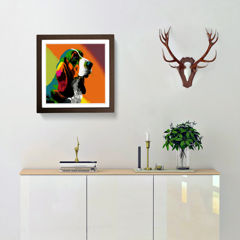 Basset Hound Pop Art No.1 - Framed Print, Walnut