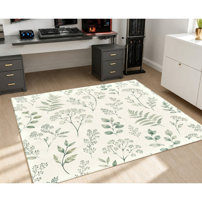 Tapis à motif floral botanique, motif de feuilles blanc crème, tapis de sol antidérapant lavable à la machine, décoration intérieure esthétique pour salon, chambre à coucher, entrée, porte d'entrée, cuisine, balcon, appartement