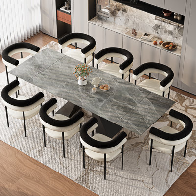Ensemble de salle à manger de table de salle à manger avec accoudoirs rembourrés en tissu 94,5 po