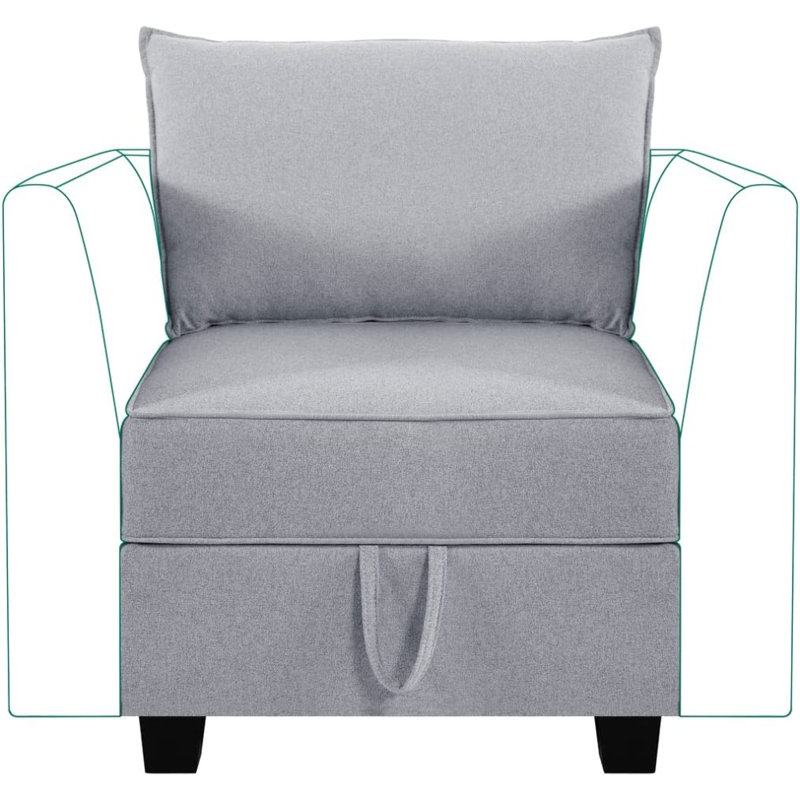 Borgar Middle Module with Storage Accent Armless Chair for Modular Sofa Customizable Sectional Sofa, Gray Linen