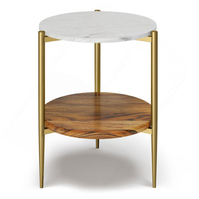 Wagner - Round Marble  Wood Side Table - White / Natural