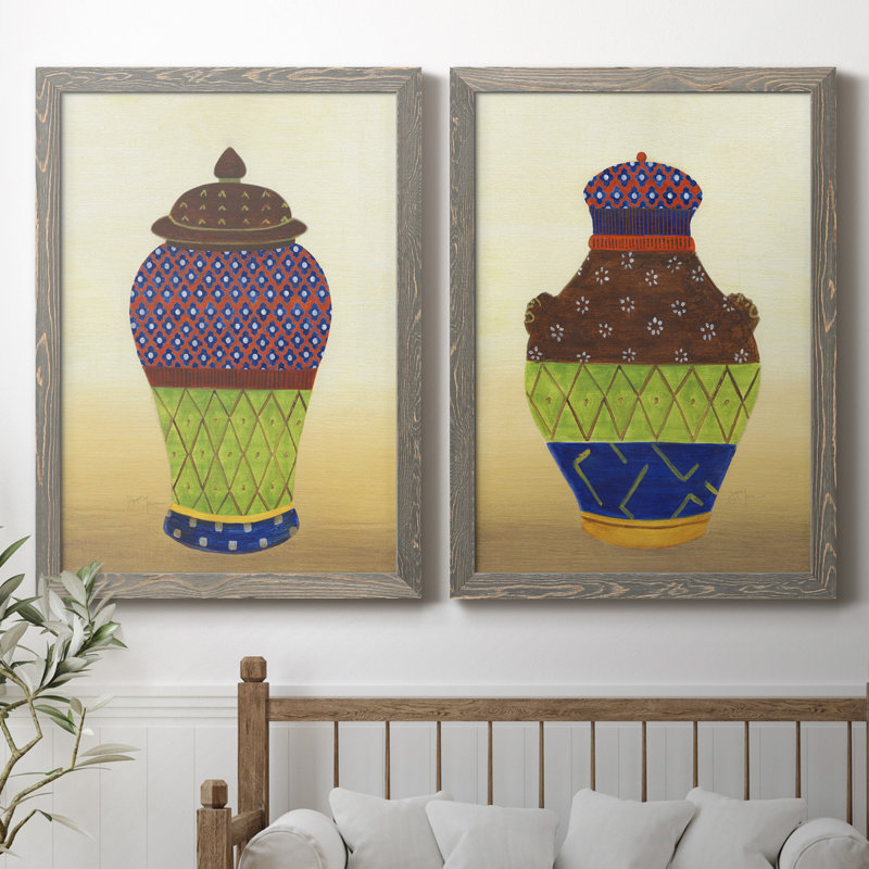 «Marrakech Urn I», ensemble de 2 reproductions d'art, H 37,5 po x l 55 po x P 1,5 po, Toile avec cadre gris, Pas de tapis